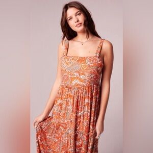 Band of the Free Orange boho bohemian ruffle maxi midi dress Medium cottagecore